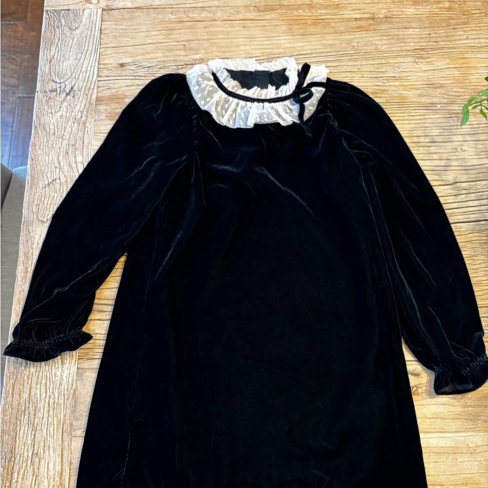 Janie and Jack Black Velvet Dress with Cream Ruffle Collar